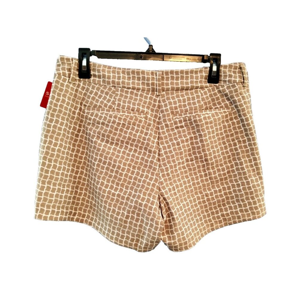SPANX Tan Check 4" SUNSHINE Pull On 4Way Stretch Pocket SHORTS Womens LARGE NEW - Picture 2 of 8